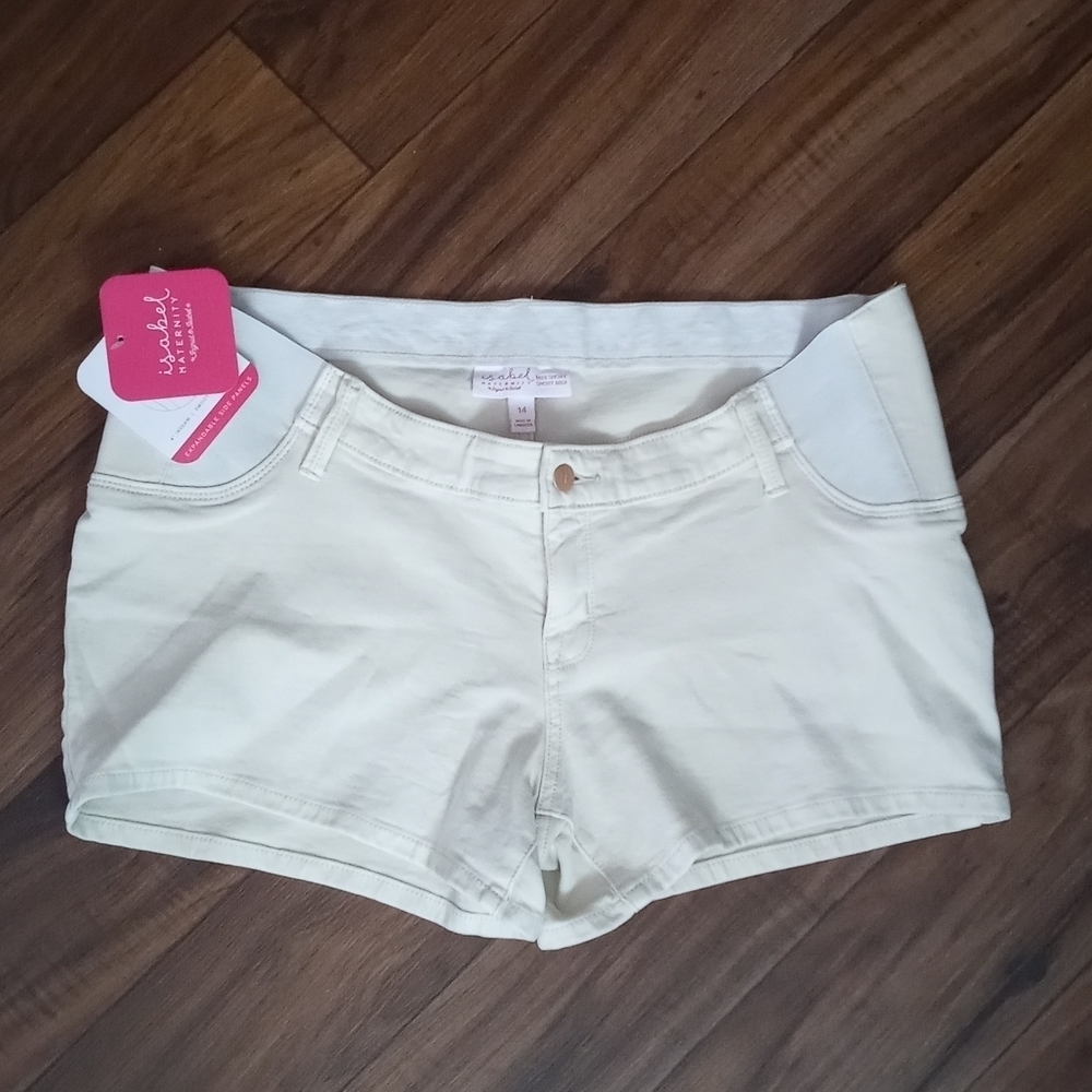 Isabelle Maternity Midi Jean Shorts w/ Expandable Side Panels Size 14 - Picture 2 of 9